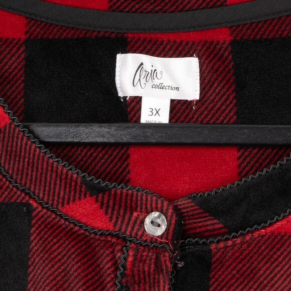 Aria Collection Plaid Nightgown 3X Womens Red Black Polyester Long Sleeve Winter - Picture 5 of 6